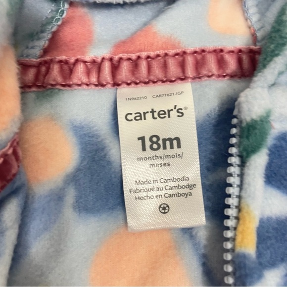 Carters Baby Floral Fleece Jumpsuit Long Sleeve Zip Front 18 Months Blue Flower - Picture 6 of 8